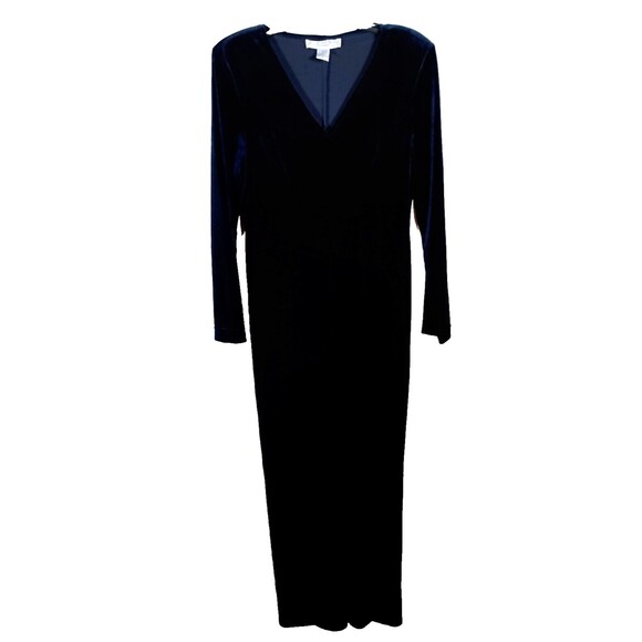 Jessica Howard Vintage Velvet Maxi Bodycon Navy Blue Fitted 80s Glam Size 8 - Picture 1 of 6